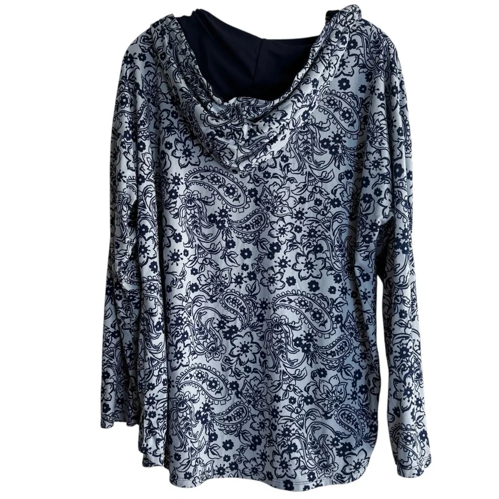 Comfort Code By CUDDL DUDS Pullover Floral Patterned Hoodie in Blues Size Large